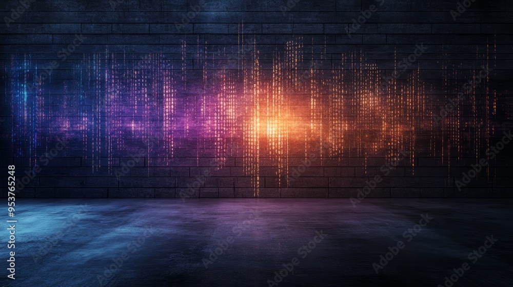 Poster a vibrant digital abstract background showcasing colorful wave patterns and lights, perfect for tech