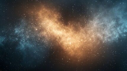 A breathtaking view of a cosmic nebula illuminated by stars, blending shades of blue and orange in the vastness of space.