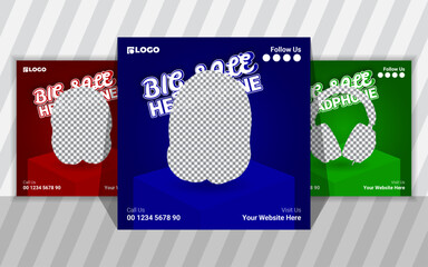 Headphone social media post design template for your product promotion. digital business marketing banner for social media post template. Usable for social media post and web ads.. Vector