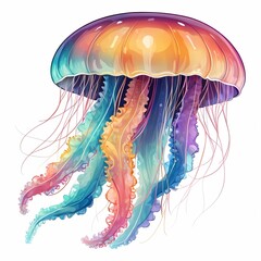 illustration of colorful jellyfish on a white background