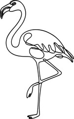  Flamingo black silhouette, vector one line 
