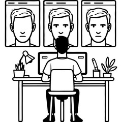 Man Working at Computer with Face ID.