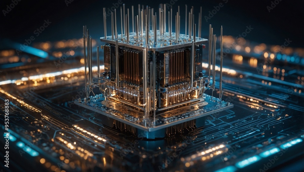 Wall mural illustration of a quantum computer with rapidly reprogrammable qubits, advancing quantum computing.