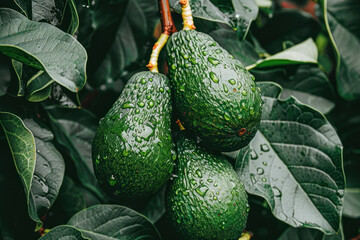 Naklejka premium green avocado hanging on a branch