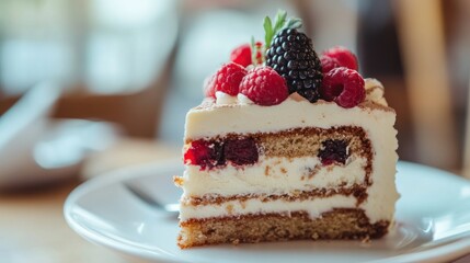 Delicious Slice of Cake with Berries