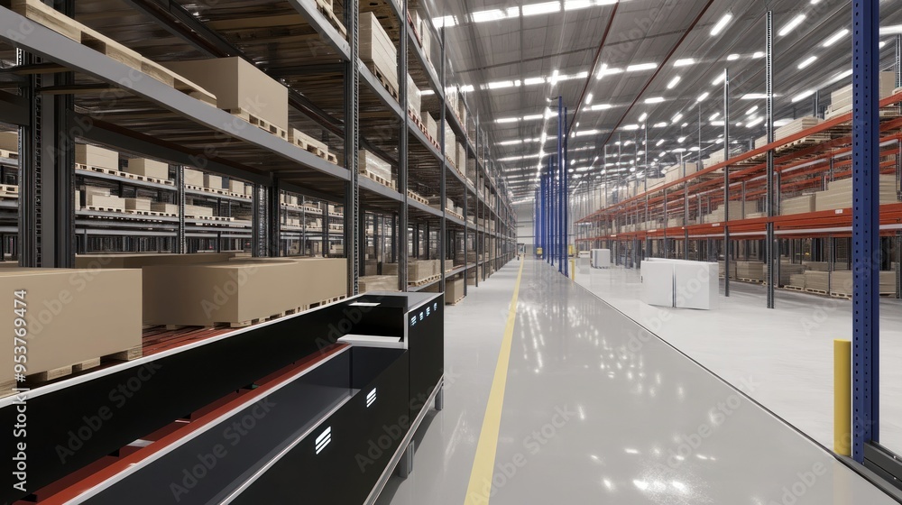 Poster automated conveyor system in a large warehouse