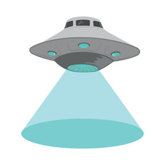 Illustration of an Unidentified Flying Object directing a blue light beam to the ground.