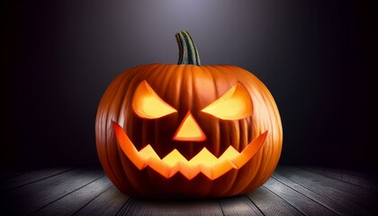 Halloween pumpkin shines in the darkness, scary, spooky 