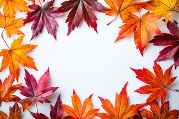 Autumn Maple Leaves Flat Lay White Background created with Generative AI