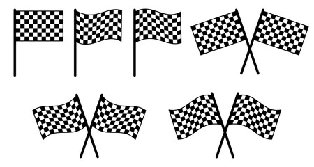 Checkered flag for car racing, set start and finish crossed sport racing flags, race flag icon - for stock