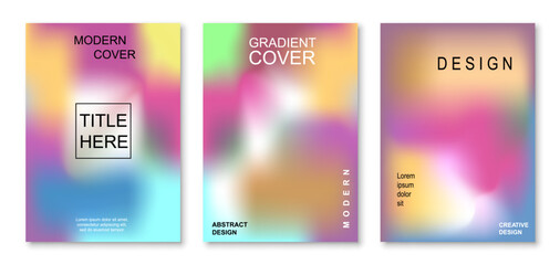 Obraz premium Modern gradient cover background design set. Brochure cover cards. Vibrant geometric compositions. Banner, cover, card, wallpaper, decoration, poster, brochure, leaflet. Template A4 size