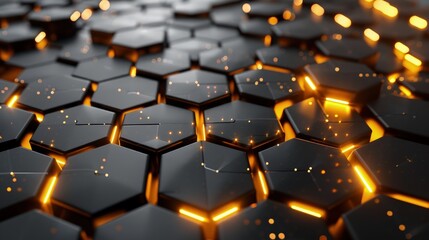 Obraz premium A close-up of a hexagonal pattern with glowing edges, creating a futuristic and visually striking design.