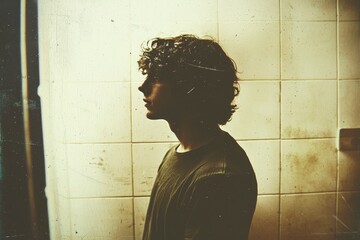 A Silhouette of a Man Against a Tiled Wall