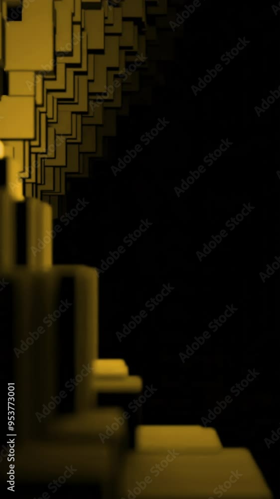 Poster pixelated background with flight inside dark tunnel. design. rows of cubic shapes, light and shadow.