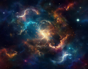 Fototapeta premium Dark Cosmic Nebula Illustration Abstract Space Scene with Ethereal Stars and Deep Galactic Background