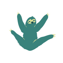 Funny cartoon sloth spread its paws in different directions. 