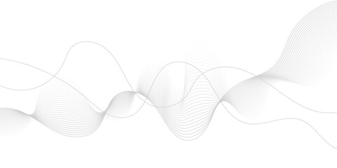 Abstract gray wave dynamic curve lines on transparent background with flowing particles. Digital energy waves technology concept. Modern backdrop design for business, presentation, banner.