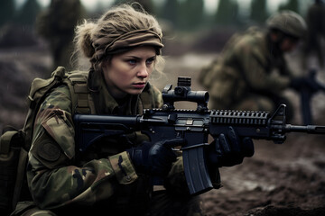 Fototapeta premium soldiers military training on shooting range, soldiers on shooting range training for combat