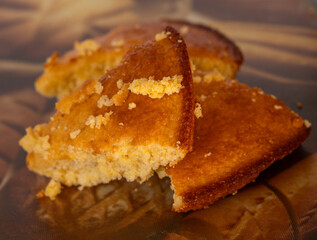 Fresh baked corn bread on a platter