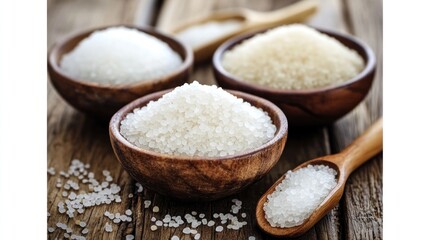 White Grains in Wooden Bowls on Rustic Wooden Background