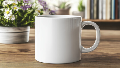 Obraz premium White mug mockup website banner template close-up