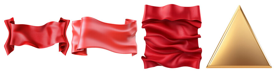 Obraz premium Red Fabric and Golden Triangle in 3D