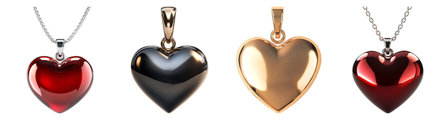 Obraz premium Four Heart Shaped Pendants on Black Background