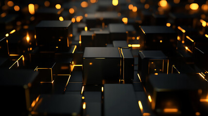 Fototapeta premium with a dark geometric backdrop, enriched with gold and black squares and rectangles, a statemen