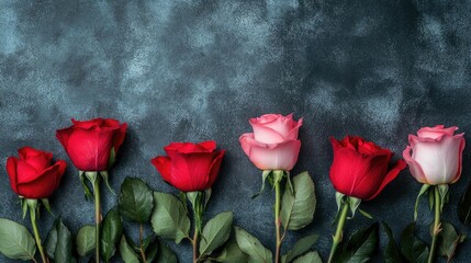 Fototapeta premium Valentine's day background with red and pink rose flowers 
