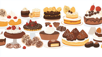 Variety of desserts and pastries in illustration
