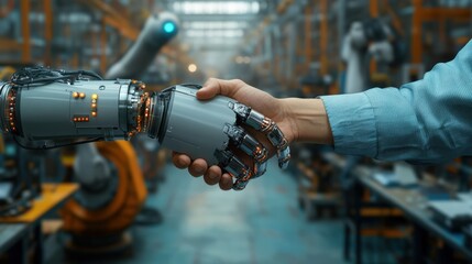 Futuristic Partnership: Human and Robot Handshake