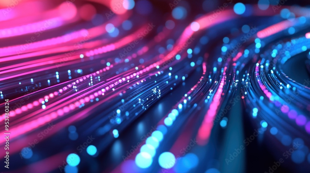 Poster abstract neon lights in a wavy pattern