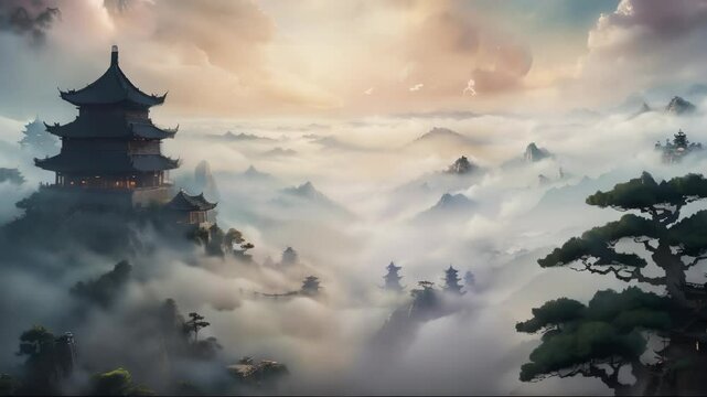 Ancient Chinese Temple in the Clouds