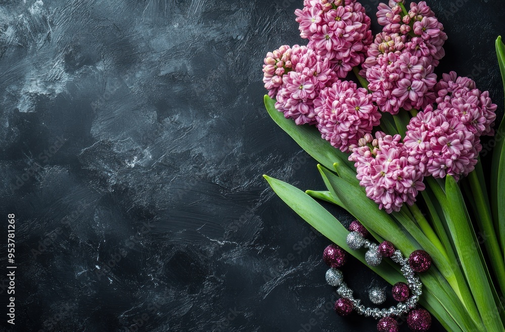 Canvas Prints Pink Hyacinths on a Dark Background