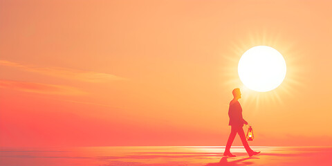 Silhouette of a person walking on beach at sunset