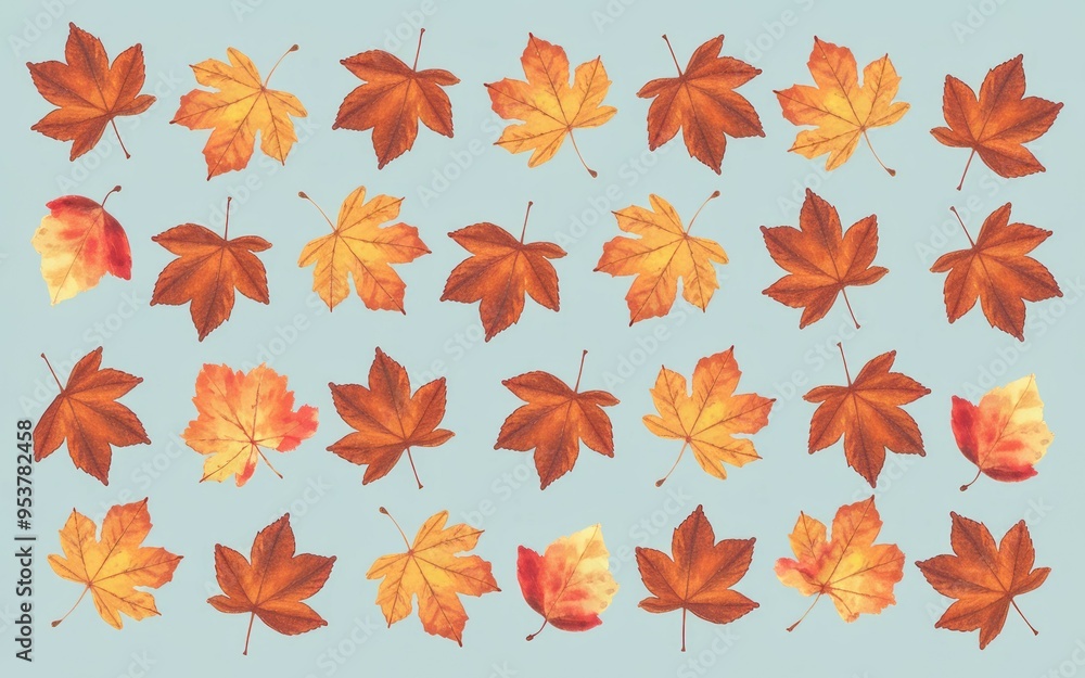 Poster autumn leaves pattern. vibrant fall foliage arranged in a symmetrical pattern, evoking a sense of wa