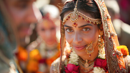 Obraz premium close up of young indian woman wearing luxurious jewelry