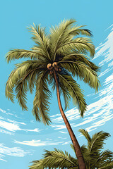 nature style book illustration of a palm tree, vintage basic palm tree illustration, palm tree