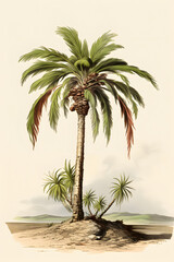 Fototapeta premium nature style book illustration of a palm tree, vintage basic palm tree illustration, palm tree
