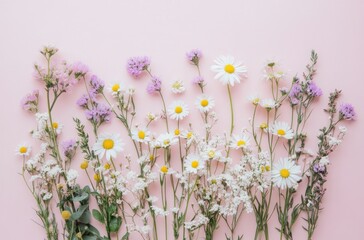 Fototapeta premium Delicate Wildflowers on Pink Background