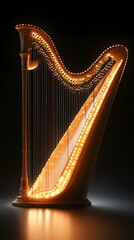Obraz premium Golden Harp with String Lights on Black Background