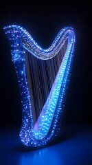 Glowing Blue Harp with Strings and Lights