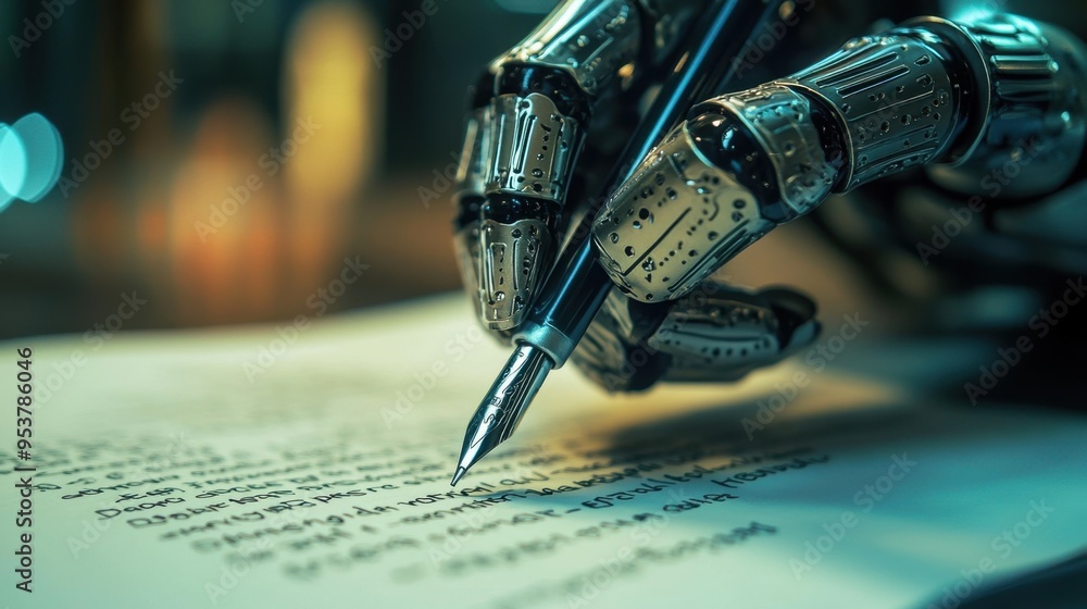 Poster chatgpt bot writing on paper with a pen, symbolizing ai's ability to generate text. ideal for tech t