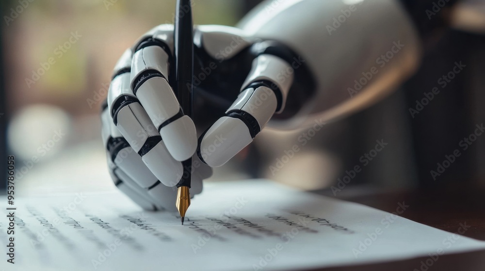 Poster chatgpt bot writing on paper with a pen, symbolizing ai's ability to generate text. ideal for tech t