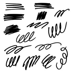 Collection of vector paint brush stroke, ink splatter, grunge line and artistic design elements. Dirty overlay, watercolor splash, black silhouette.