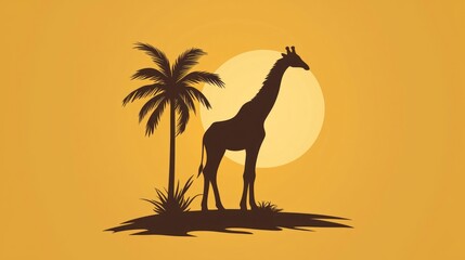 Fototapeta premium A zoo icon with a giraffe and palm tree silhouette, representing wildlife and nature.
