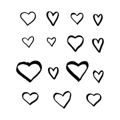  heart icons - doodle style outline for romantic valentines day greeting card. Pencil drawn icons. Vector graphic for web design, beautiful icon for cover.	