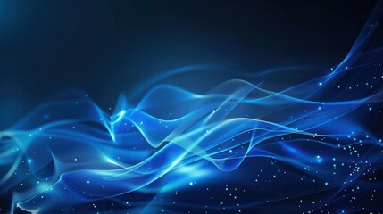 A mesmerizing abstract design featuring flowing blue waves and glowing particles, evoking a sense of tranquility and depth.