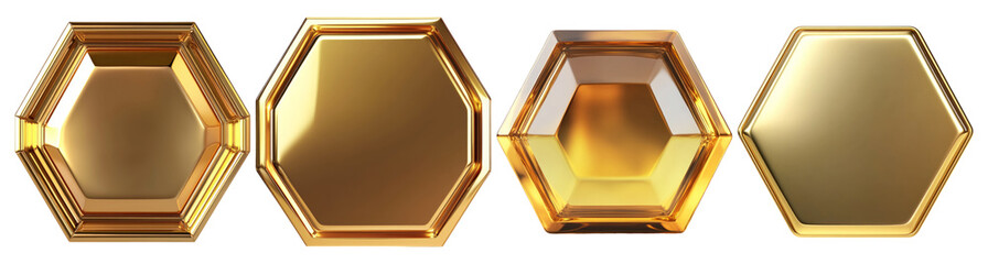 Four Golden Hexagon Shapes with Different Textures