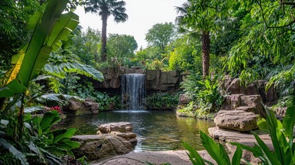 A view of Chester Zoo’s Islands exhibit, with lush vegetation and exotic animals in naturalistic settings.